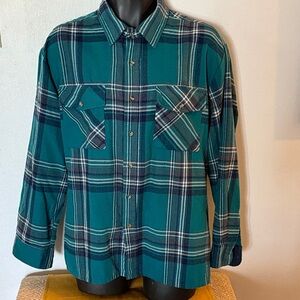 Men's Teal Plaid Casual Button-Down Shirt